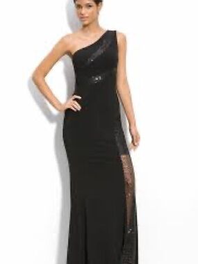 JS Collections Black One-Shoulder Sequin Evening Gown